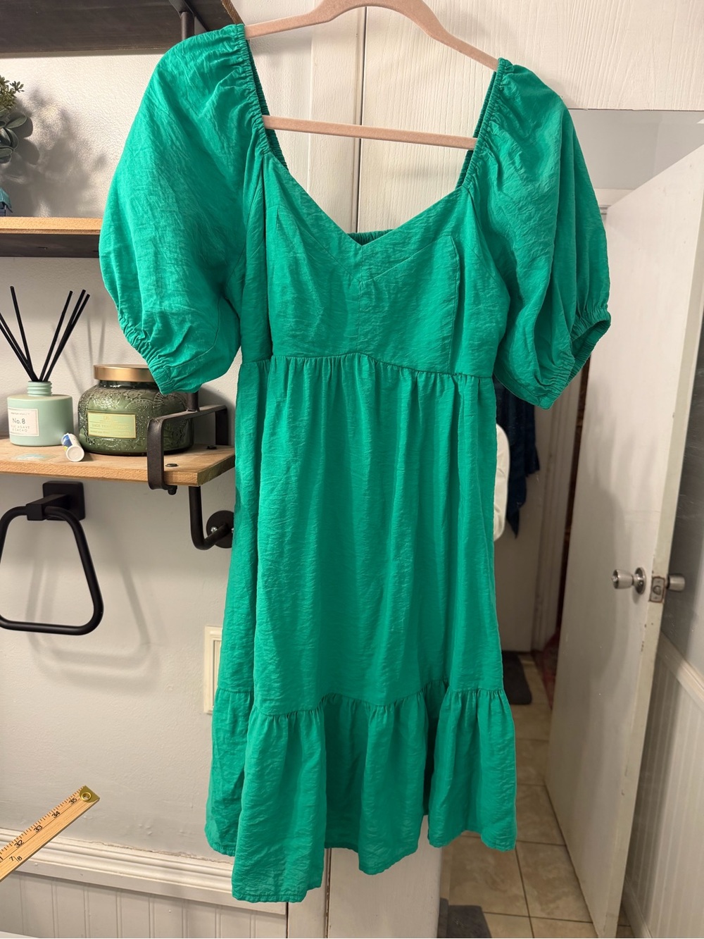 Nine West Teal Puff-Sleeve Mini Dress